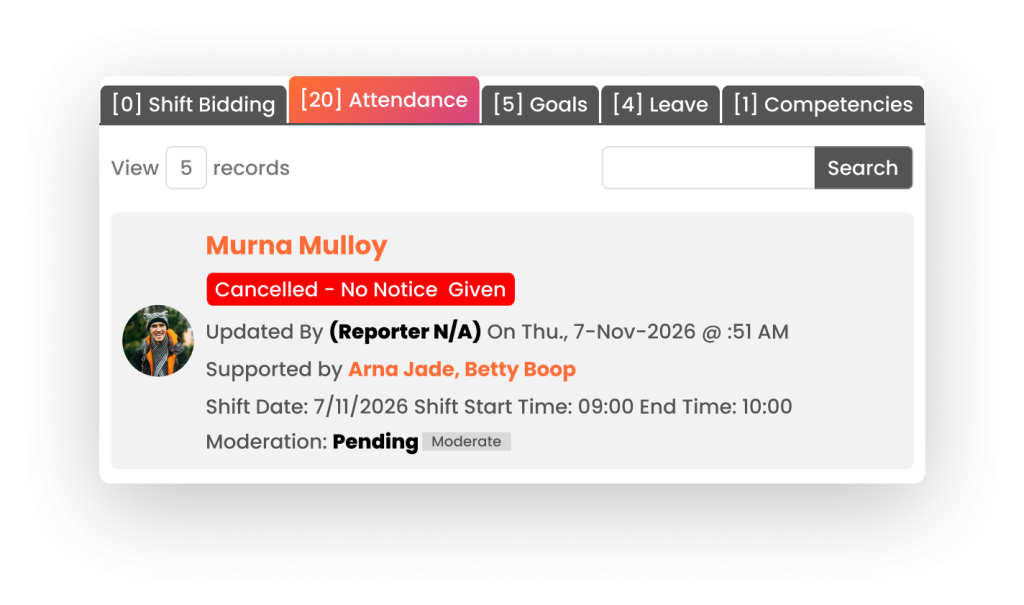 Nightingale Client Management Software dashboard snippet. Showing a red alert for a funding conflict.