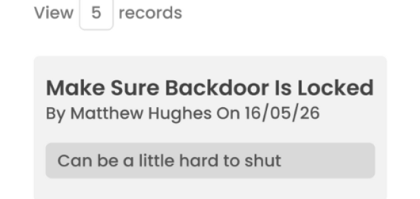 Snippet from nightingale client management software that says make sure backdoor is locked - section from dashboard
